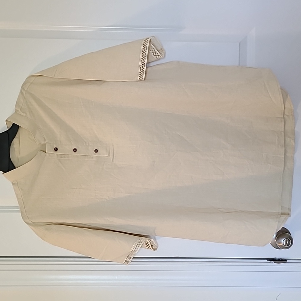 Men's cotton linen shirt, beige XXL